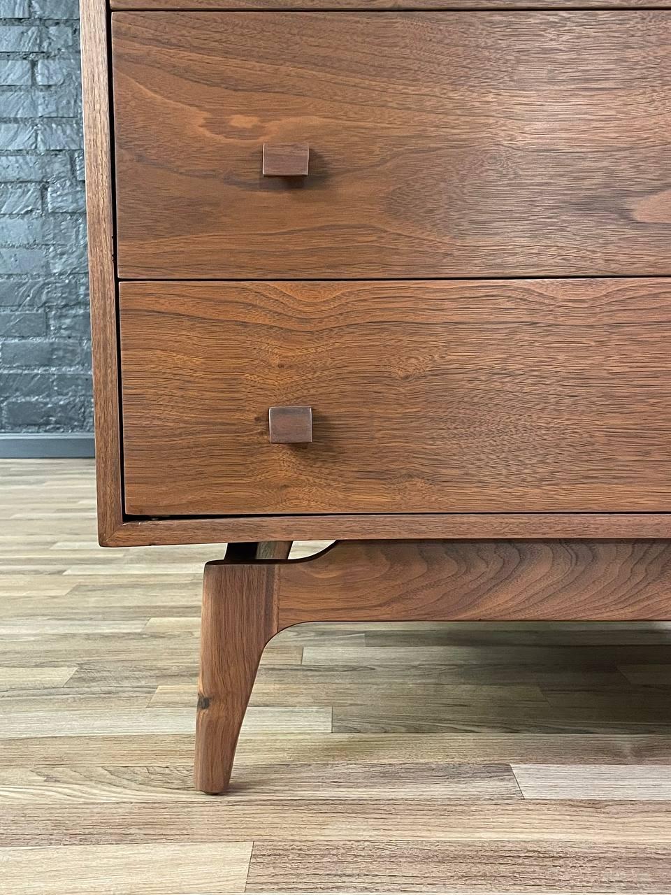 Newly Refinished - Mid-Century Modern Sculpted Walnut Highboy Dresser 3