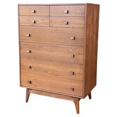 Newly Refinished - Mid-Century Modern Sculpted Walnut Highboy Dresser