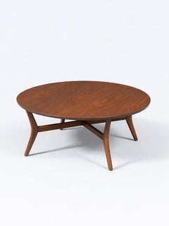Newly Refinished - Mid-Century Modern Sculpted Walnut Round Coffee Table