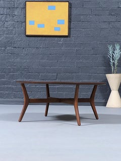 Newly Refinished - Mid-Century Modern Sculpted Walnut Round Coffee Table
