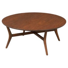 Newly Refinished - Mid-Century Modern Sculpted Walnut Round Coffee Table
