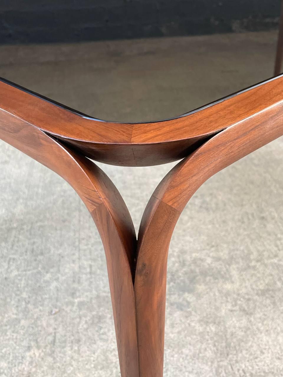 Newly Refinished - Mid-Century Modern Sculpted Walnut & Smoke Glass Coffee Table 5
