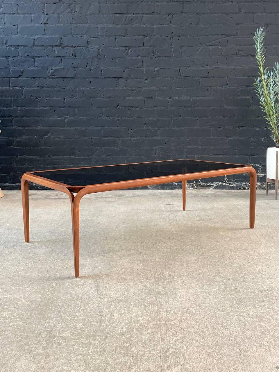 American Newly Refinished - Mid-Century Modern Sculpted Walnut & Smoke Glass Coffee Table