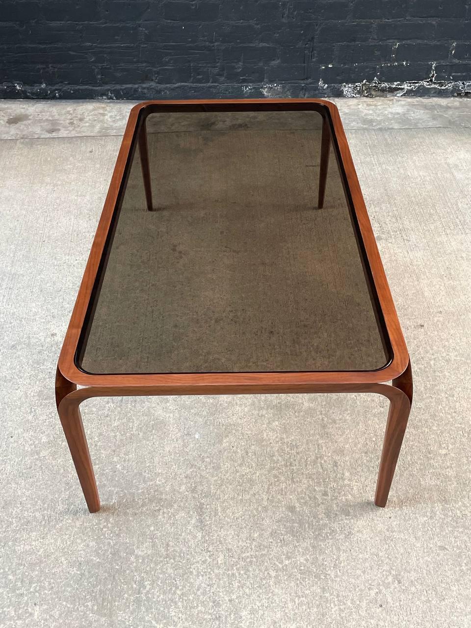 Mid-20th Century Newly Refinished - Mid-Century Modern Sculpted Walnut & Smoke Glass Coffee Table