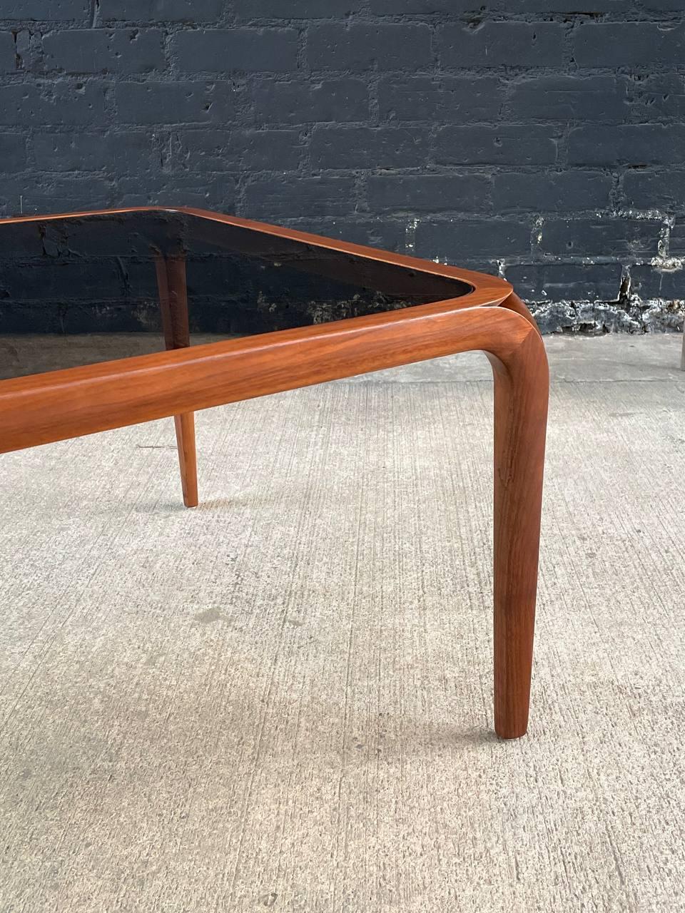 Newly Refinished - Mid-Century Modern Sculpted Walnut & Smoke Glass Coffee Table 2