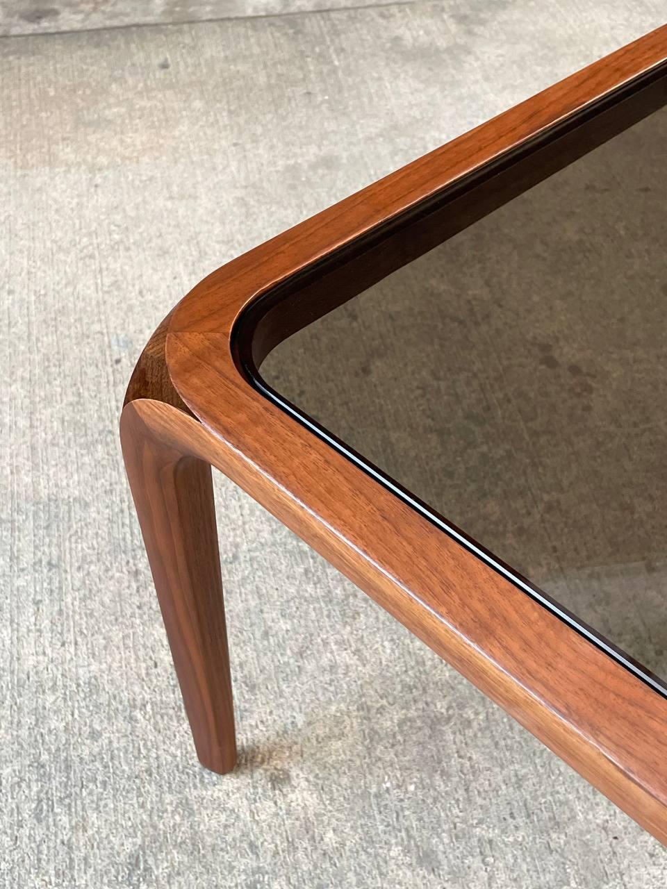Newly Refinished - Mid-Century Modern Sculpted Walnut & Smoke Glass Coffee Table 3