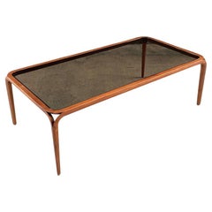 Newly Refinished - Mid-Century Modern Sculpted Walnut & Smoke Glass Coffee Table