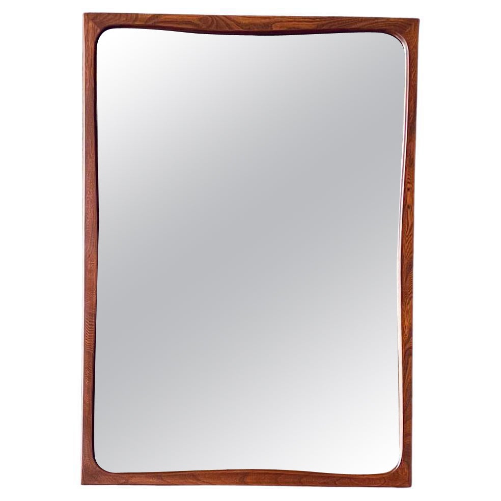 Newly Refinished - Mid-Century Modern Sculpted Walnut Wall Hanging Mirror