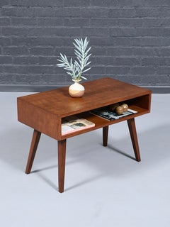 Newly Refinished - Mid-Century Modern Side Table w/ Open Bookshelf