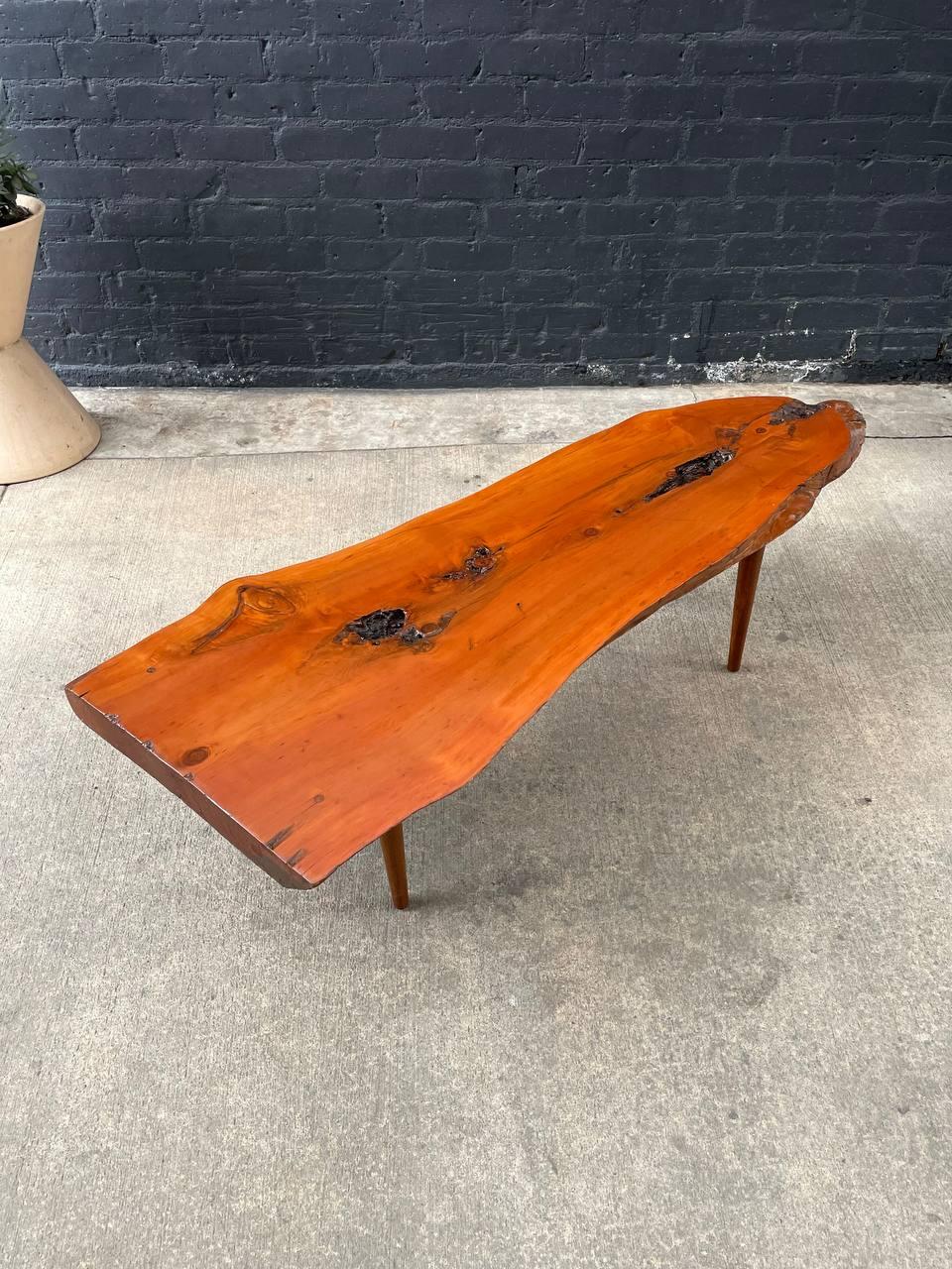 American Newly Refinished - Mid-Century Modern Solid Slab Free-Form Coffee Table For Sale