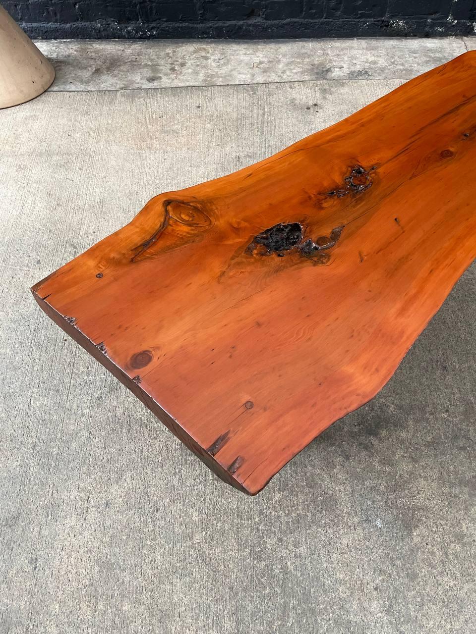 Wood Newly Refinished - Mid-Century Modern Solid Slab Free-Form Coffee Table For Sale