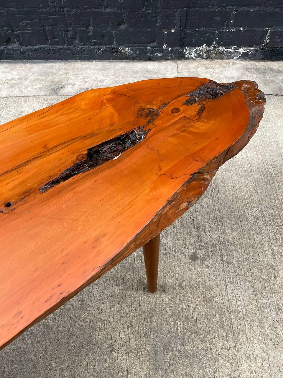Newly Refinished - Mid-Century Modern Solid Slab Free-Form Coffee Table For Sale 1
