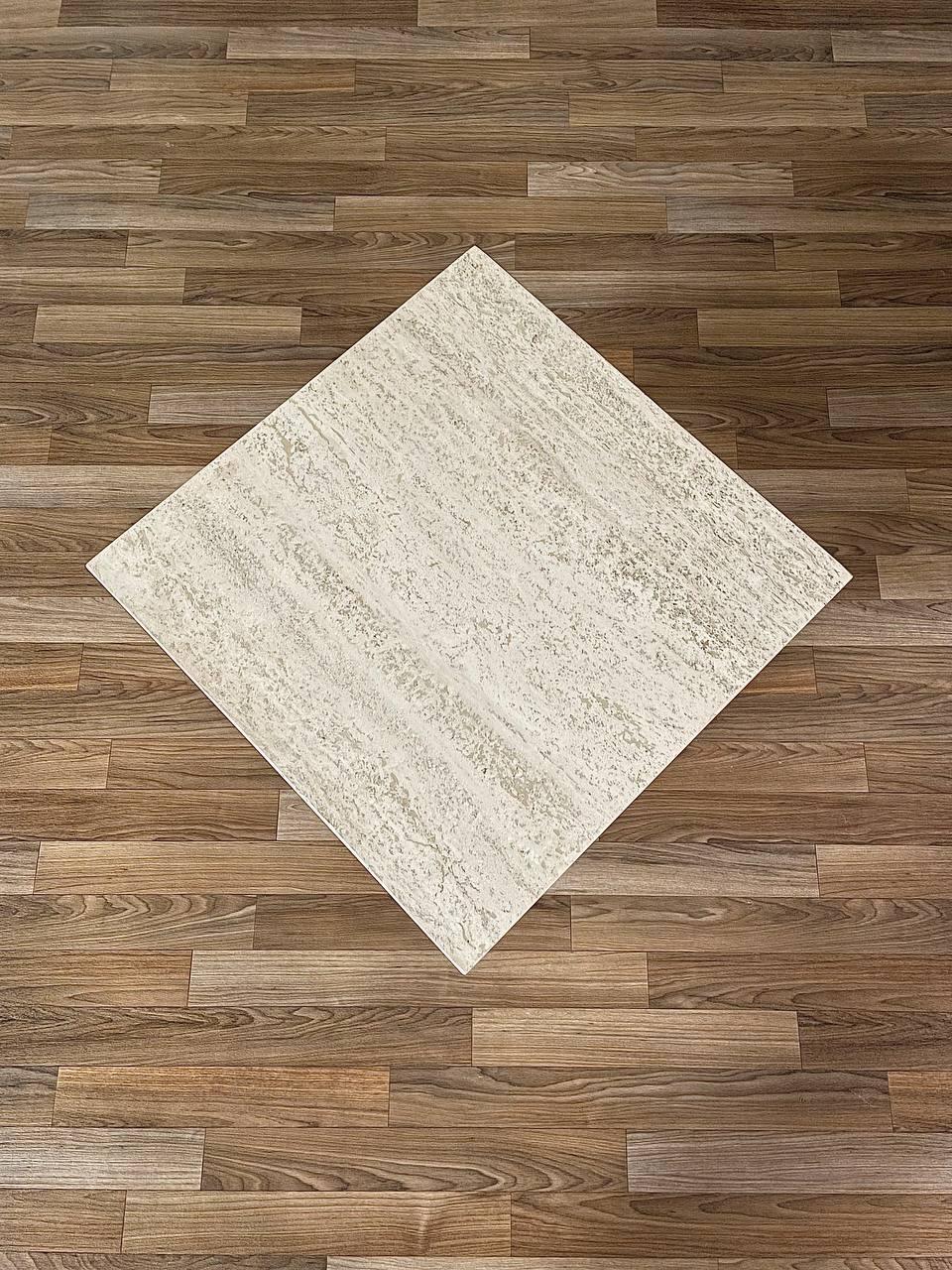 Mid-20th Century Newly Refinished - Mid-Century Modern Square Side Table w/ Travertine Marble For Sale