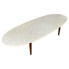 Newly Refinished - Mid-Century Modern Surfboard Style Marble Coffee Table