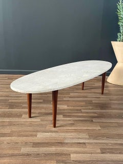 Newly Refinished - Mid-Century Modern Surfboard Walnut & Marble Coffee Table