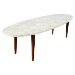 Newly Refinished - Mid-Century Modern Surfboard Walnut & Marble Coffee Table