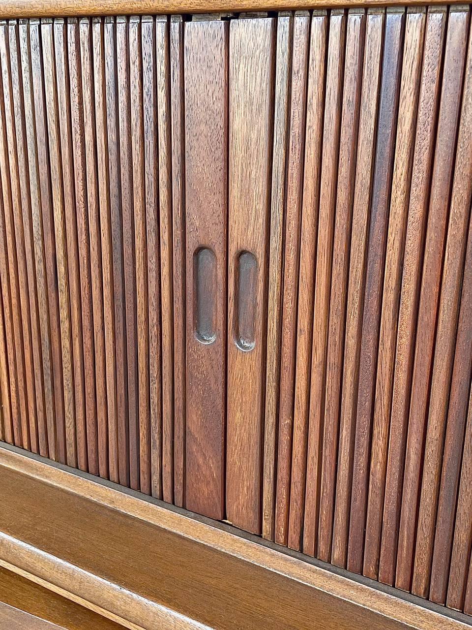 Newly Refinished - Mid-Century Modern Tambour-Door Highboy Dresser For Sale 3