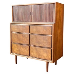Newly Refinished - Mid-Century Modern Tambour-Door Highboy Dresser