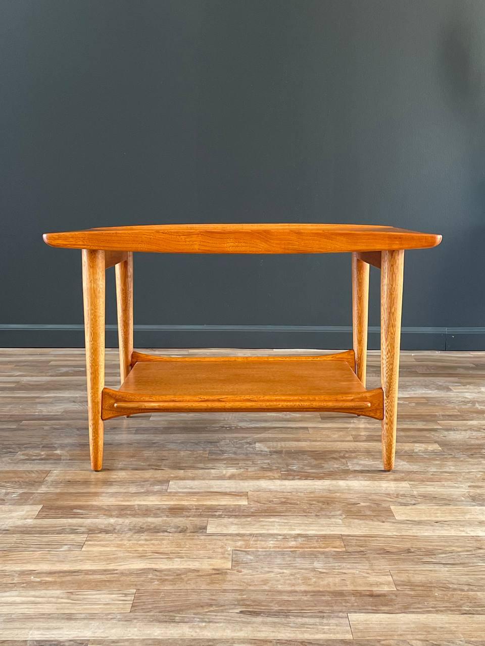 Mid-20th Century Newly Refinished - Mid-Century Modern Teak Two-Tier Side Table by Lane For Sale