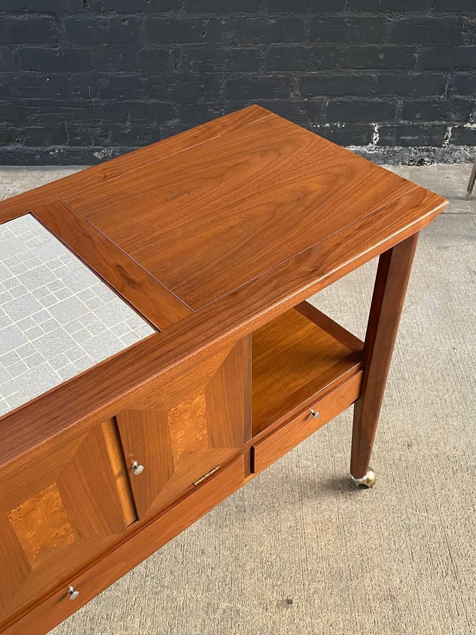 Newly Refinished - Mid-Century Modern Tile Fliptop Insert Drop Front Credenza For Sale 4