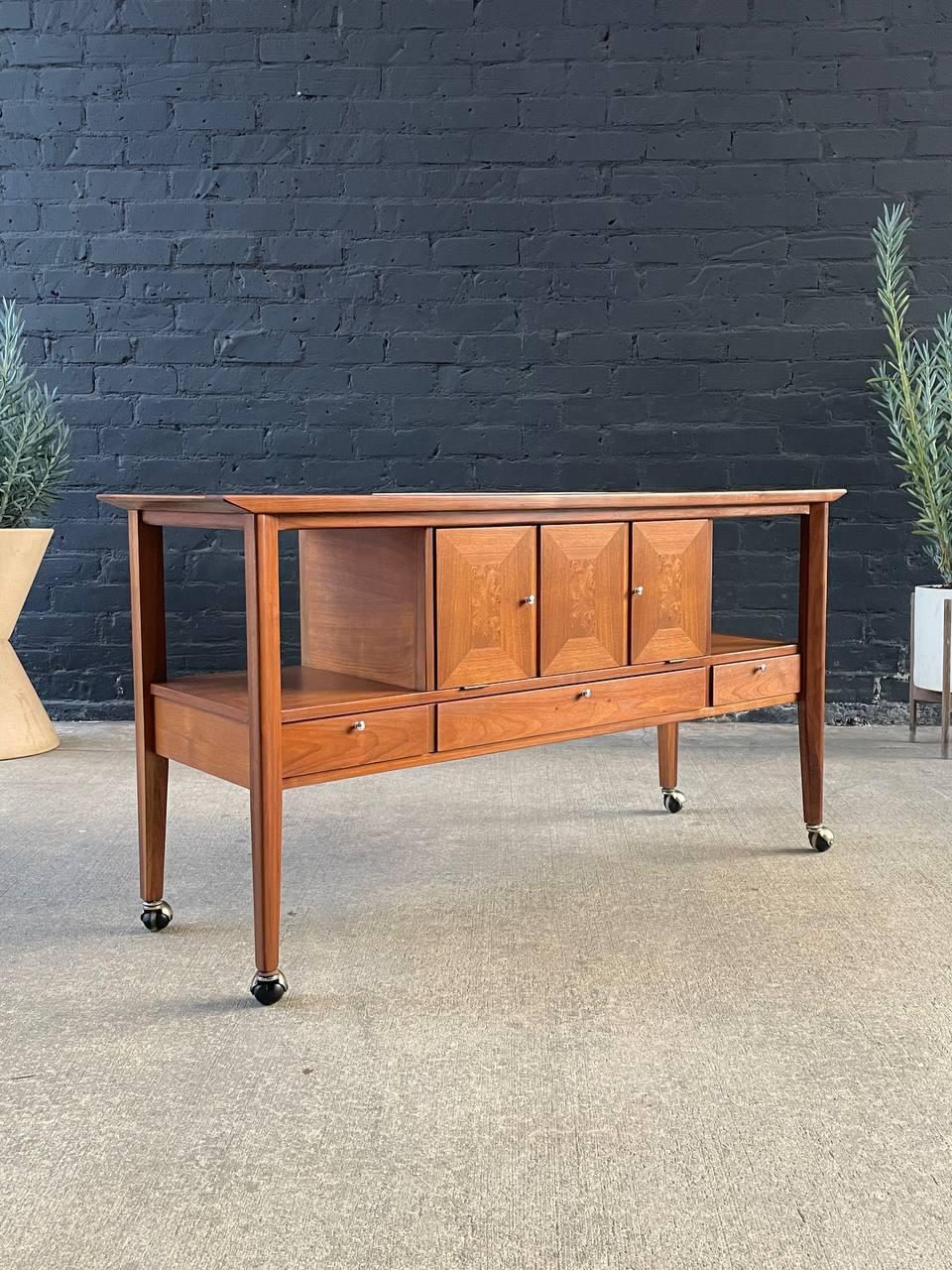 American Newly Refinished - Mid-Century Modern Tile Fliptop Insert Drop Front Credenza For Sale