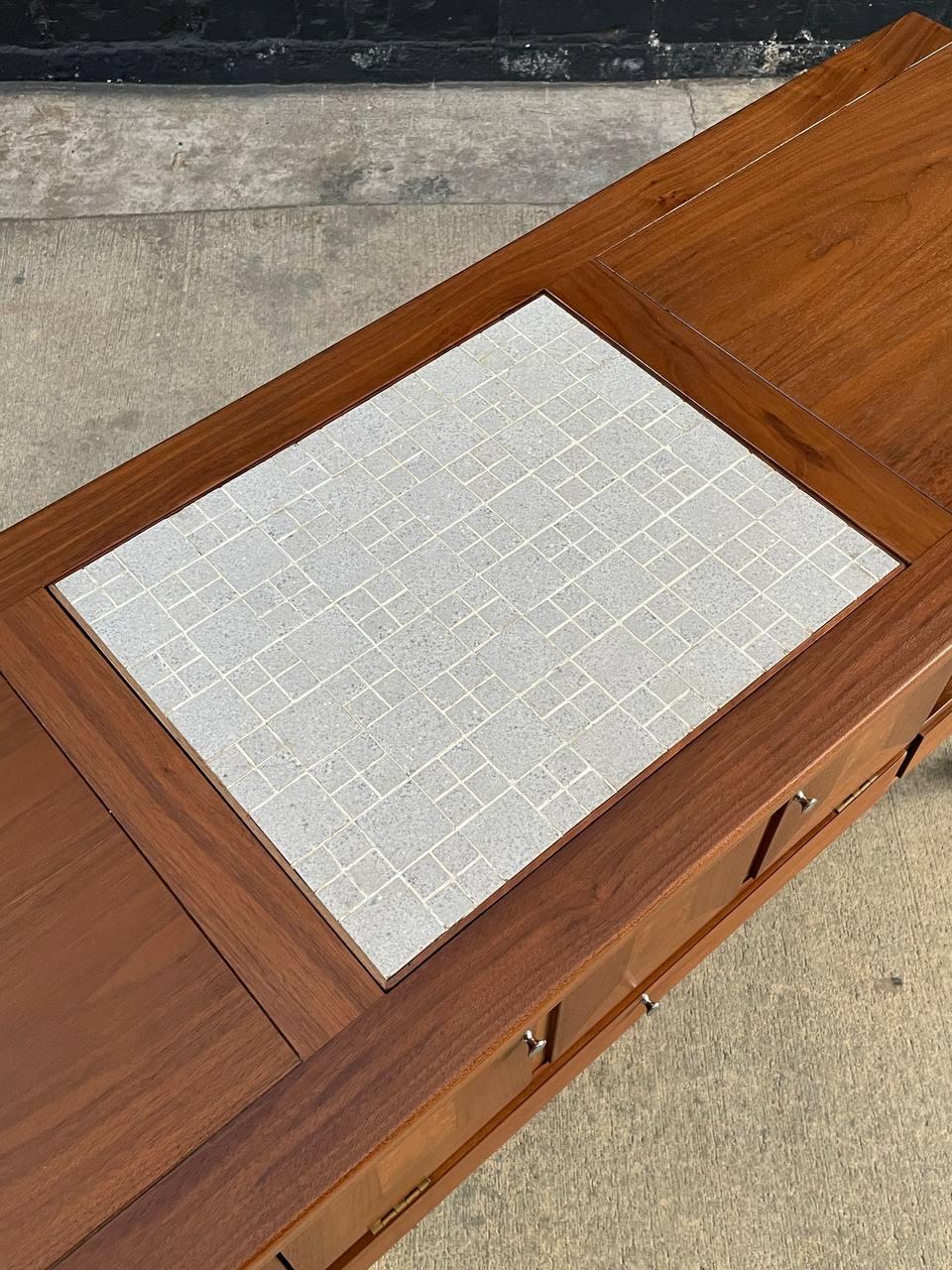 Newly Refinished - Mid-Century Modern Tile Fliptop Insert Drop Front Credenza For Sale 1