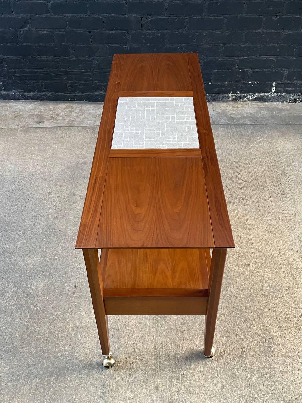 Newly Refinished - Mid-Century Modern Tile Fliptop Insert Drop Front Credenza For Sale 3