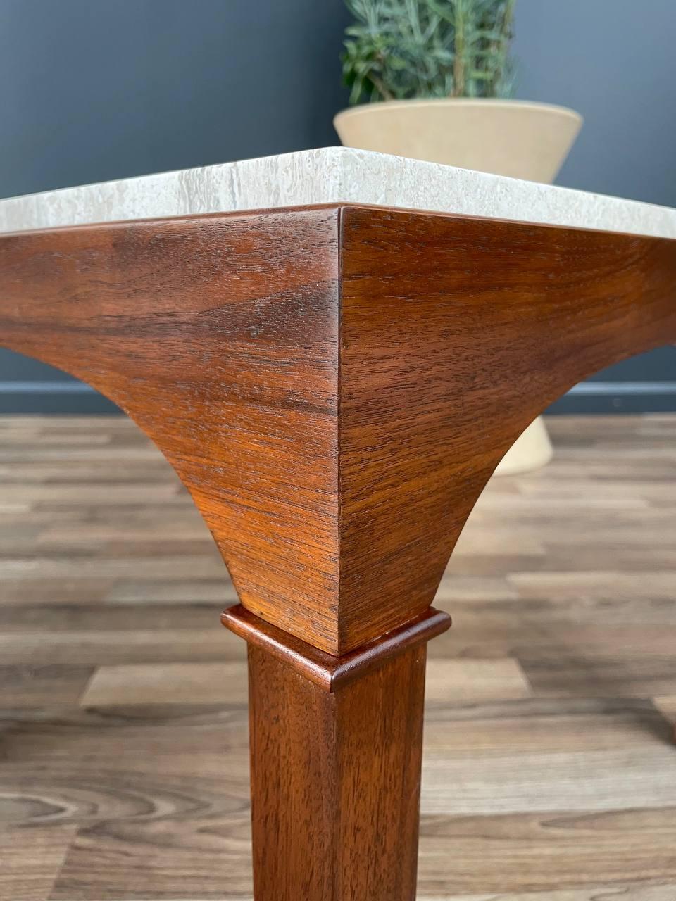 Newly Refinished - Mid-Century Modern Travertine Stone Side Table by John Keal For Sale 5
