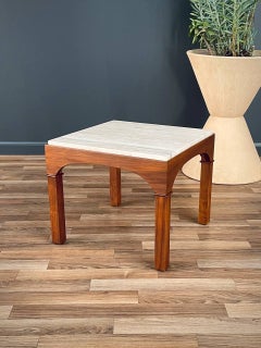 Newly Refinished - Mid-Century Modern Travertine Stone Side Table by John Keal