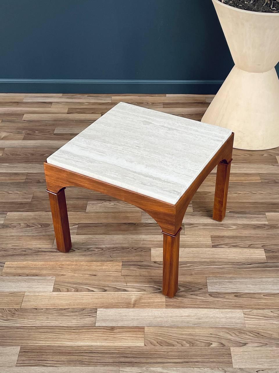 American Newly Refinished - Mid-Century Modern Travertine Stone Side Table by John Keal For Sale