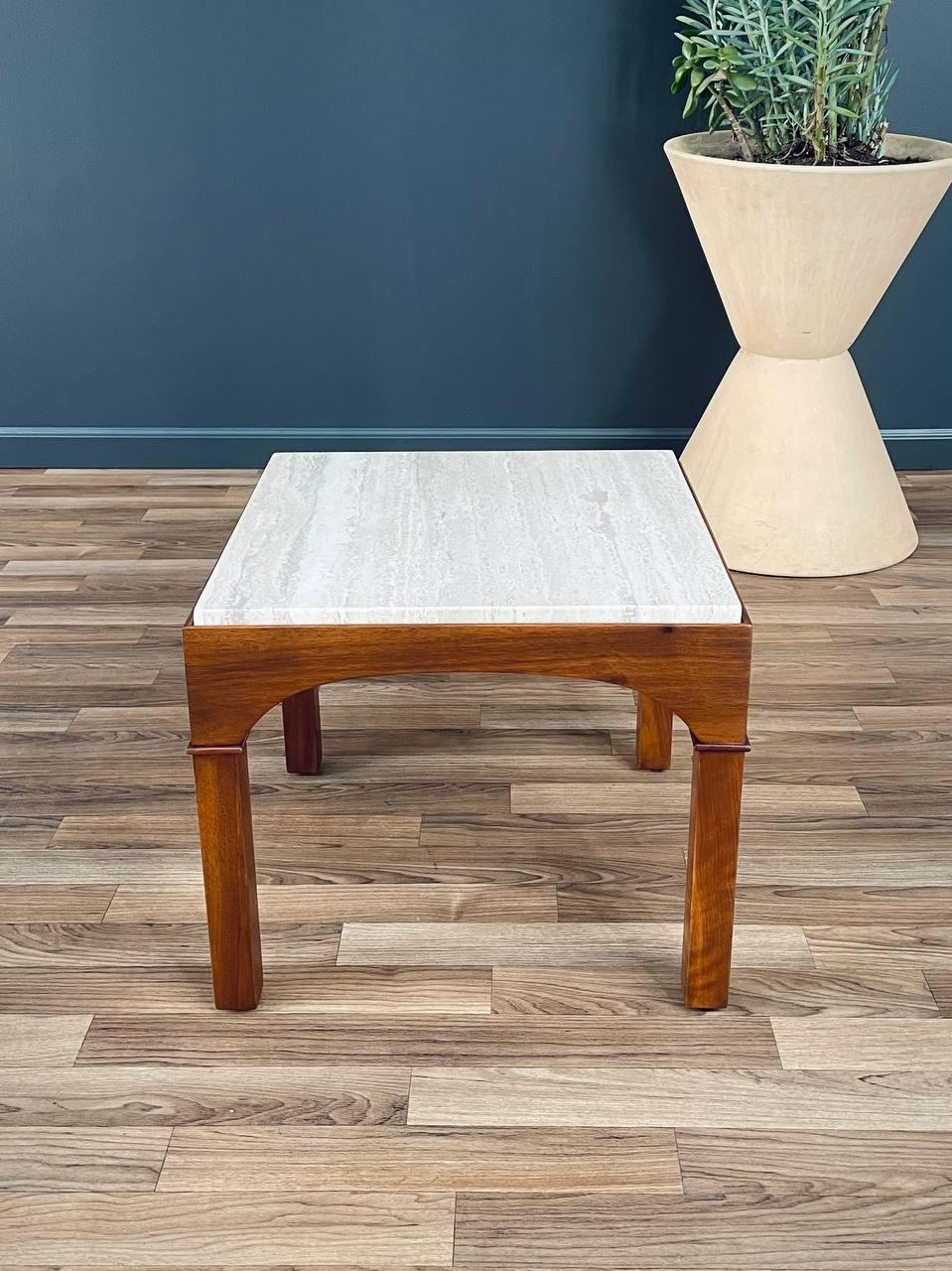 Mid-20th Century Newly Refinished - Mid-Century Modern Travertine Stone Side Table by John Keal For Sale
