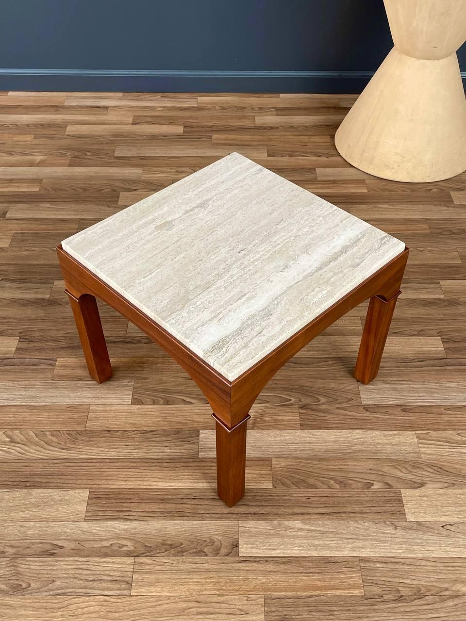 Newly Refinished - Mid-Century Modern Travertine Stone Side Table by John Keal For Sale 1