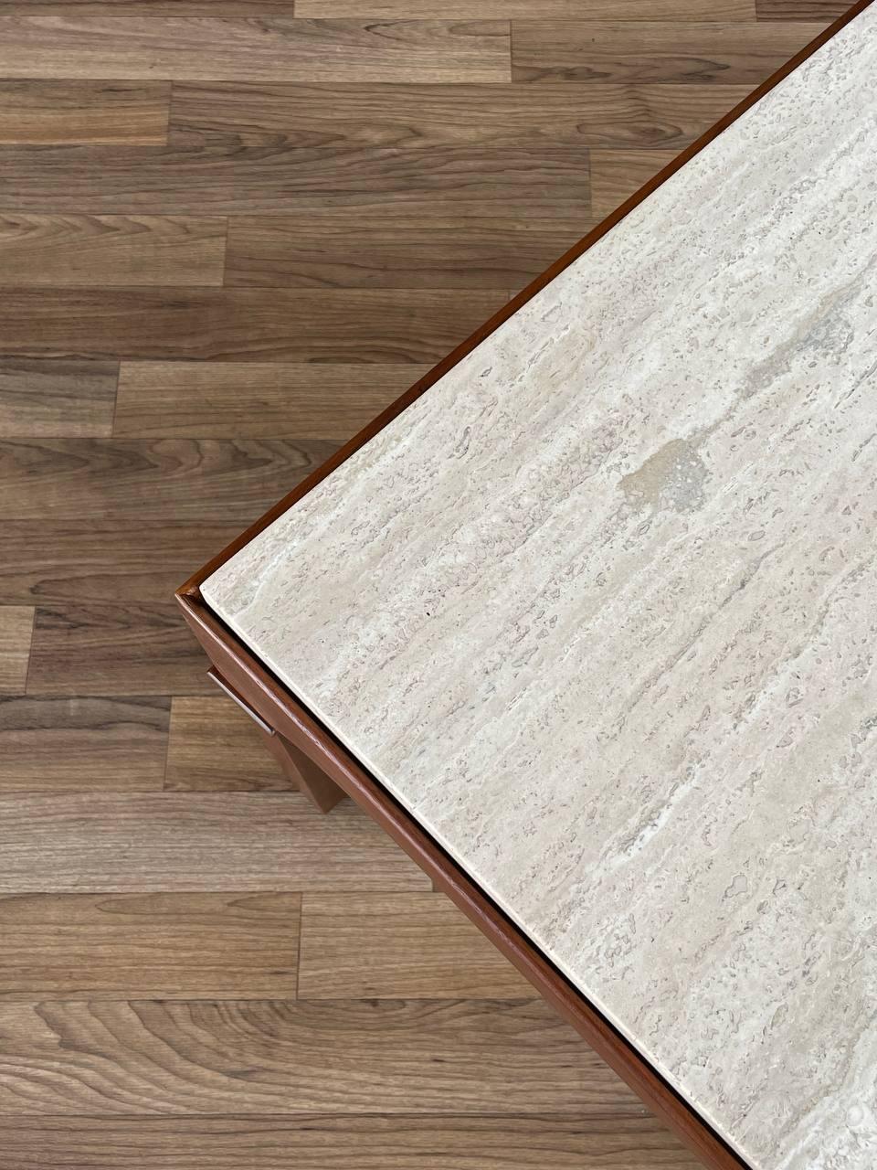 Newly Refinished - Mid-Century Modern Travertine Stone Side Table by John Keal For Sale 3
