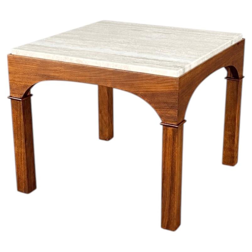 Newly Refinished - Mid-Century Modern Travertine Stone Side Table by John Keal For Sale