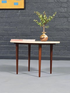 Newly Refinished - Mid-Century Modern Travertine Top Side Table
