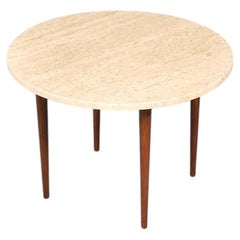 Newly Refinished - Mid-Century Modern Travertine Top Side Table
