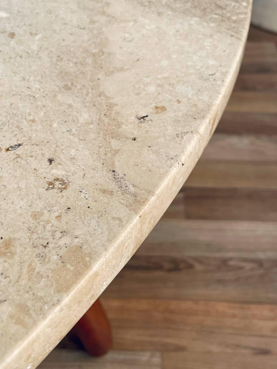 Newly Refinished - Mid-Century Modern Travertine & Walnut Coffee Table For Sale 2