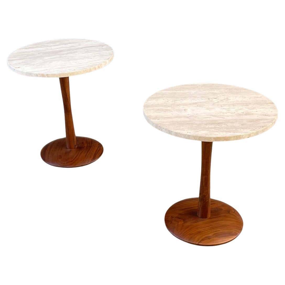 Newly Refinished - Mid-Century Modern Tulip Style Travertine Side ...