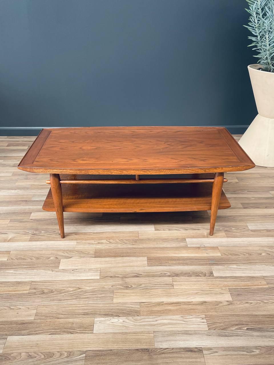 Newly Refinished - Mid-Century Modern Two-Tier Walnut Coffee Table by Lane In Excellent Condition For Sale In Los Angeles, CA