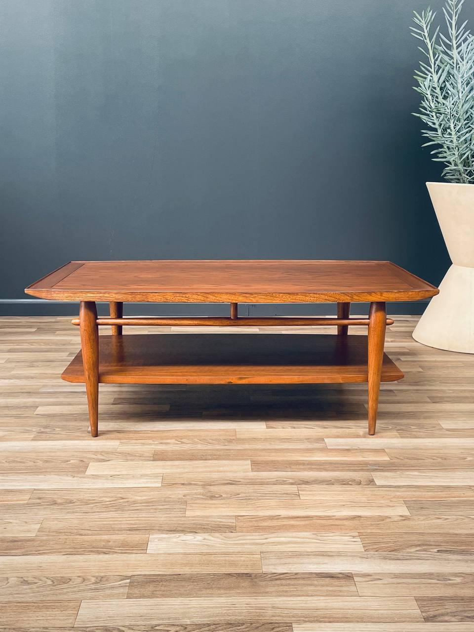 Mid-20th Century Newly Refinished - Mid-Century Modern Two-Tier Walnut Coffee Table by Lane For Sale