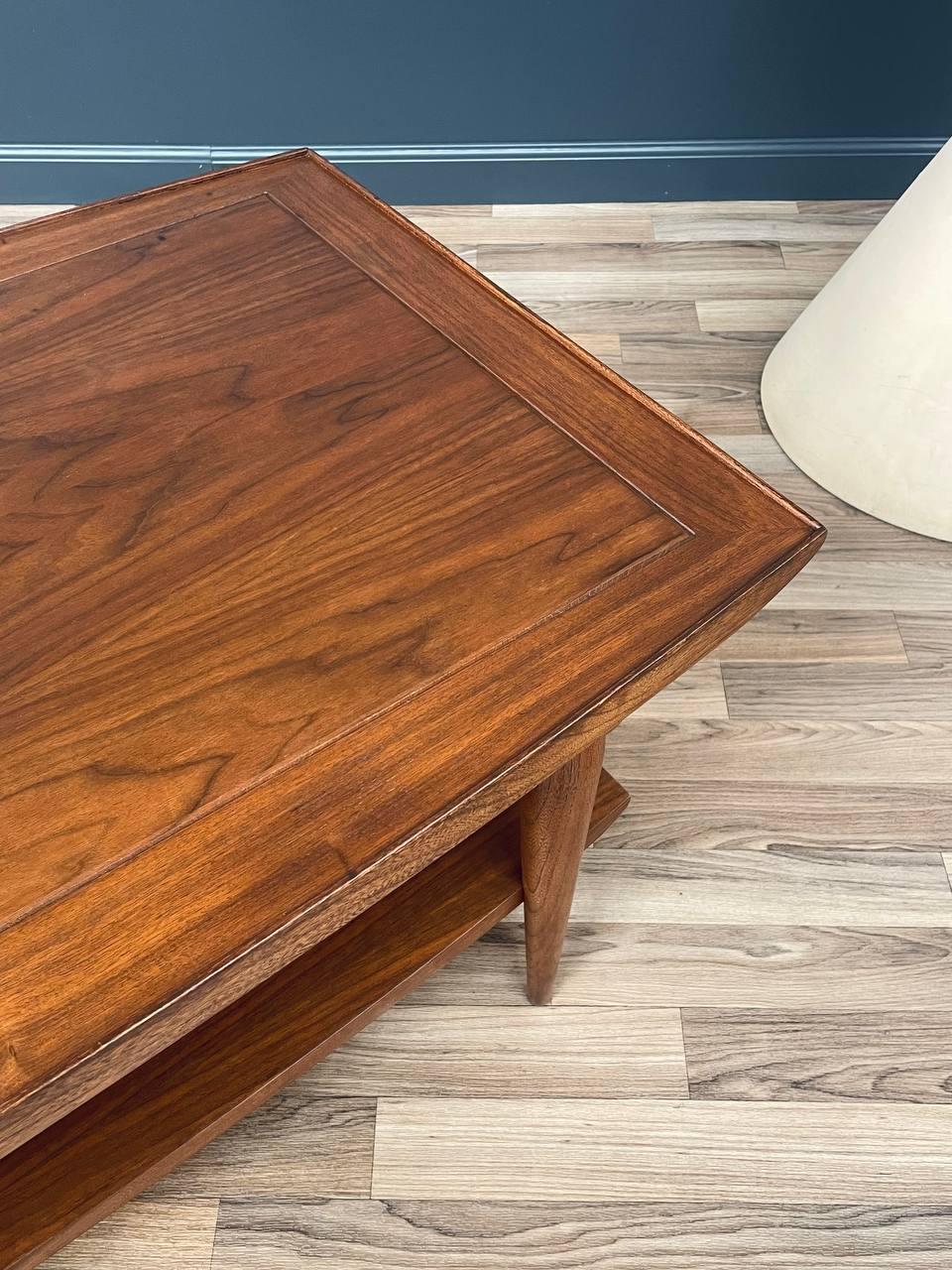 Newly Refinished - Mid-Century Modern Two-Tier Walnut Coffee Table by Lane For Sale 2