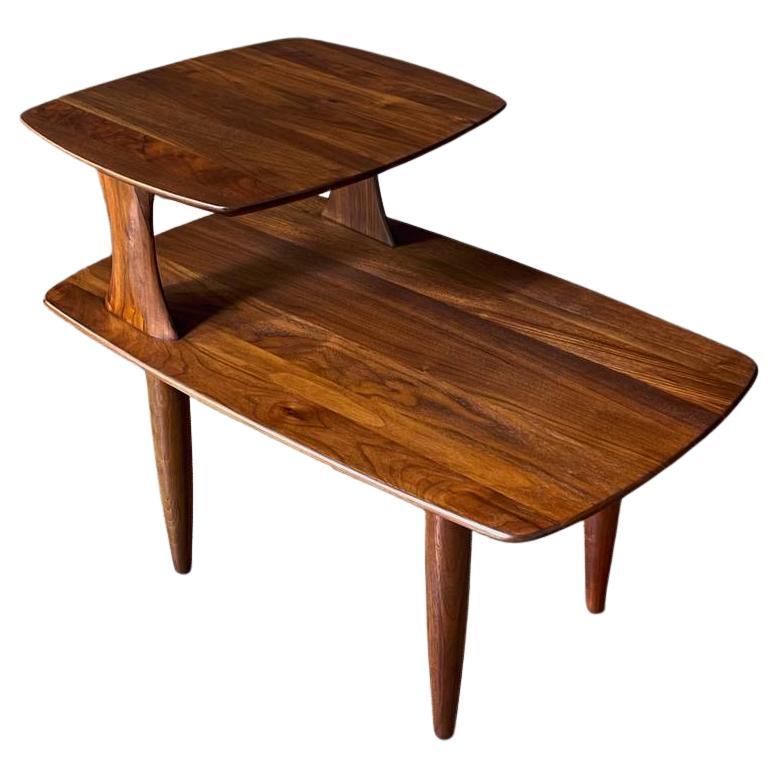 Newly Refinished - Mid-Century Modern Two-Tier Walnut Side Table by Ace-Hi