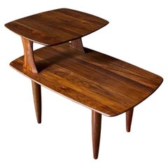 Newly Refinished - Mid-Century Modern Two-Tier Walnut Side Table by Ace-Hi