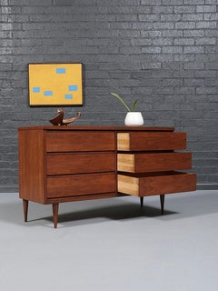 Newly Refinished-Mid-Century Modern Walnut 6-Drawer Dresser by Bassett Furniture