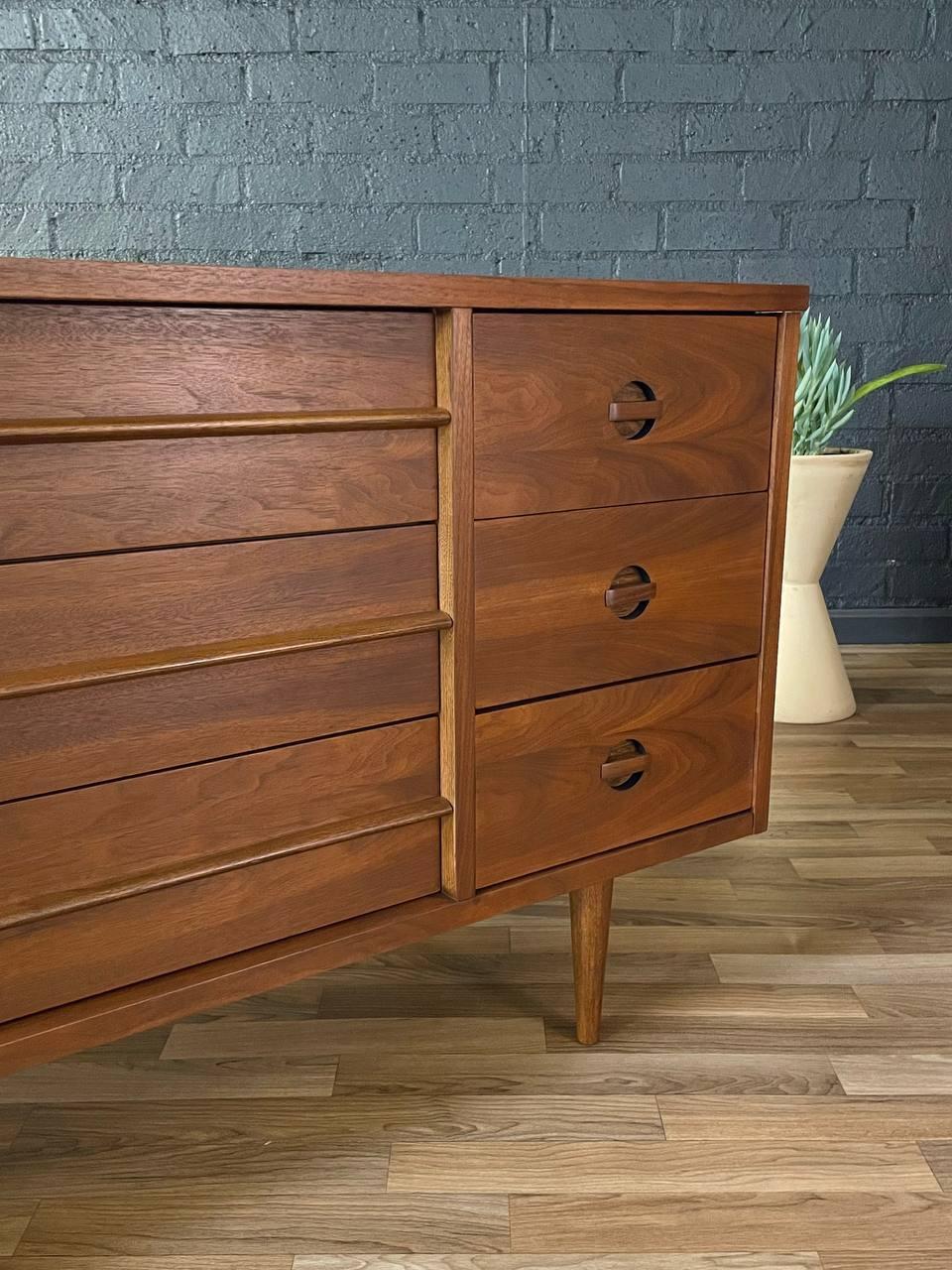 Newly Refinished - Mid-Century Modern Walnut 9-Drawer Dresser by Bassett 1