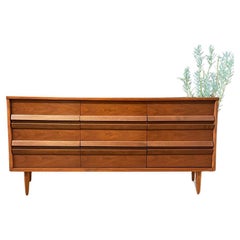 Vintage Newly Refinished - Mid-Century Modern Walnut 9-Drawer Dresser 