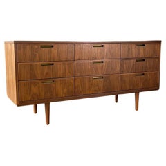 Newly Refinished - Mid-Century Modern Walnut 9-Drawer Dresser