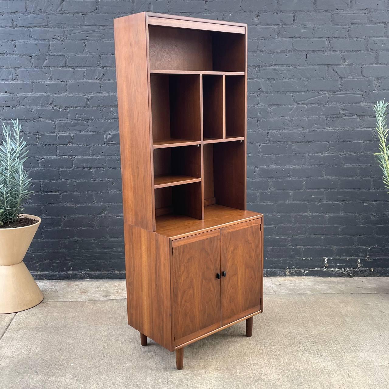 Newly Refinished MidCentury Modern Walnut Bookcase Credenza