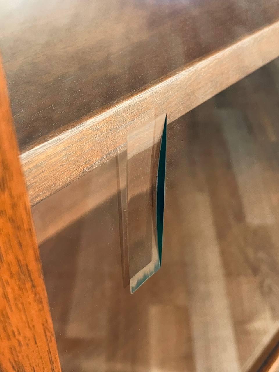 American Newly Refinished - Mid-Century Modern Walnut Bookcase with Glass Doors