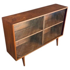 Newly Refinished - Mid-Century Modern Walnut Bookcase with Glass Doors